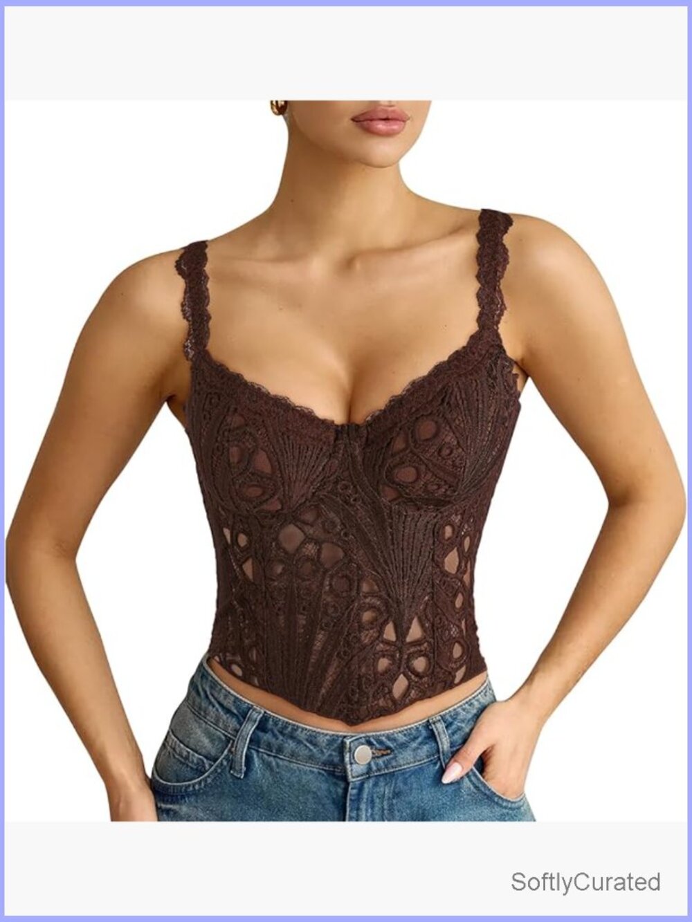 Sheer Floral Lace Corset Top Back Lace-up Bustier Going Out Club Crop Top